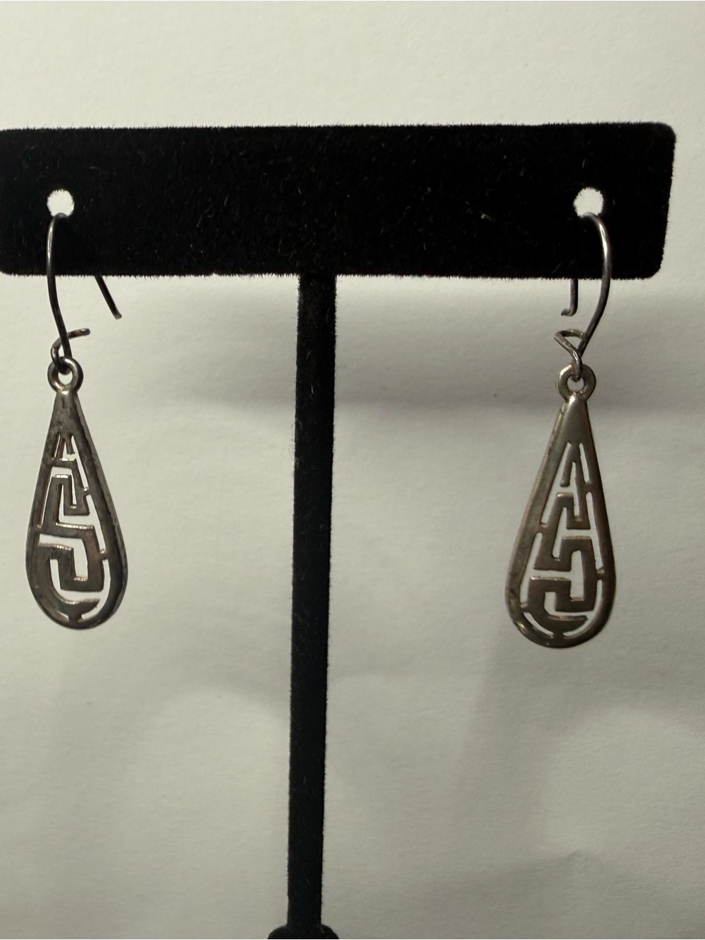 VTG 925 Sterling Silver Greek Key Dangle Earrings